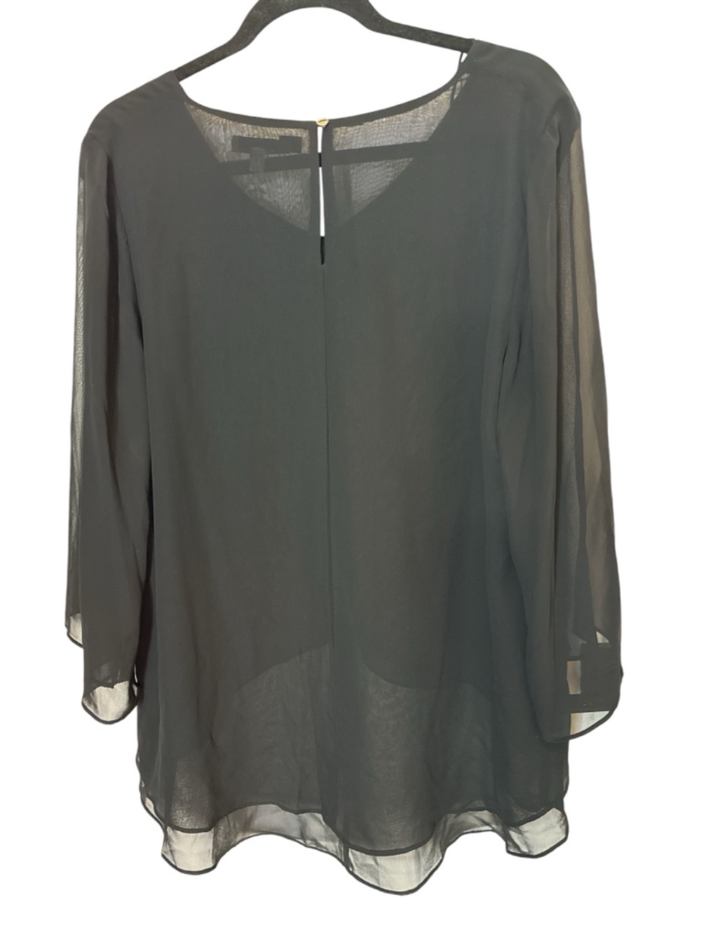Jennifer Lopez Black Sheer Blouse NWT Layered Tunic Top Size Large Flowy - Picture 3 of 9
